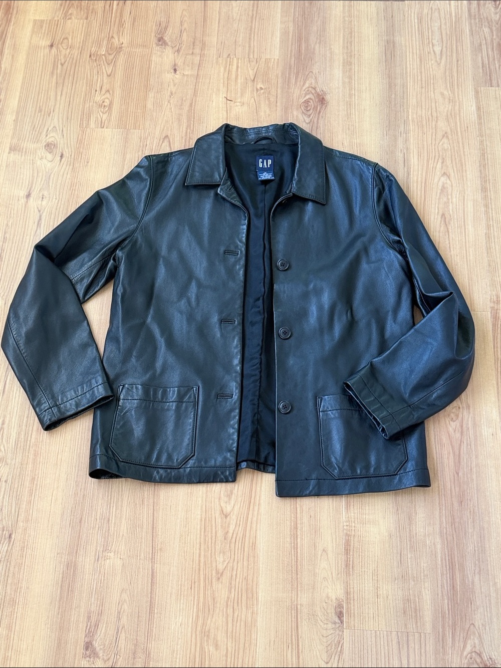 Vintage GAP Black Leather Button-Up Jacket Womens M